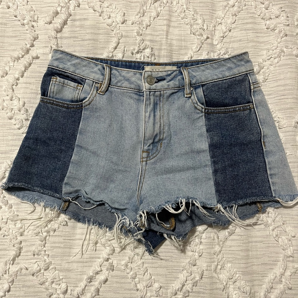 Two-Toned High Waisted Denim Shorts